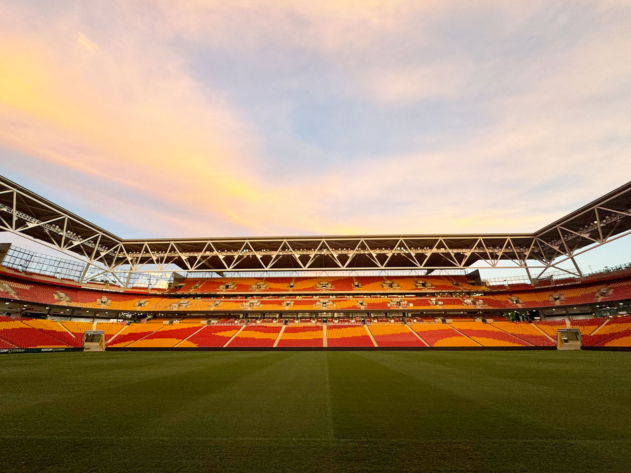 Inside Suncorp Stadium looking to the eastern grandstand at dusk