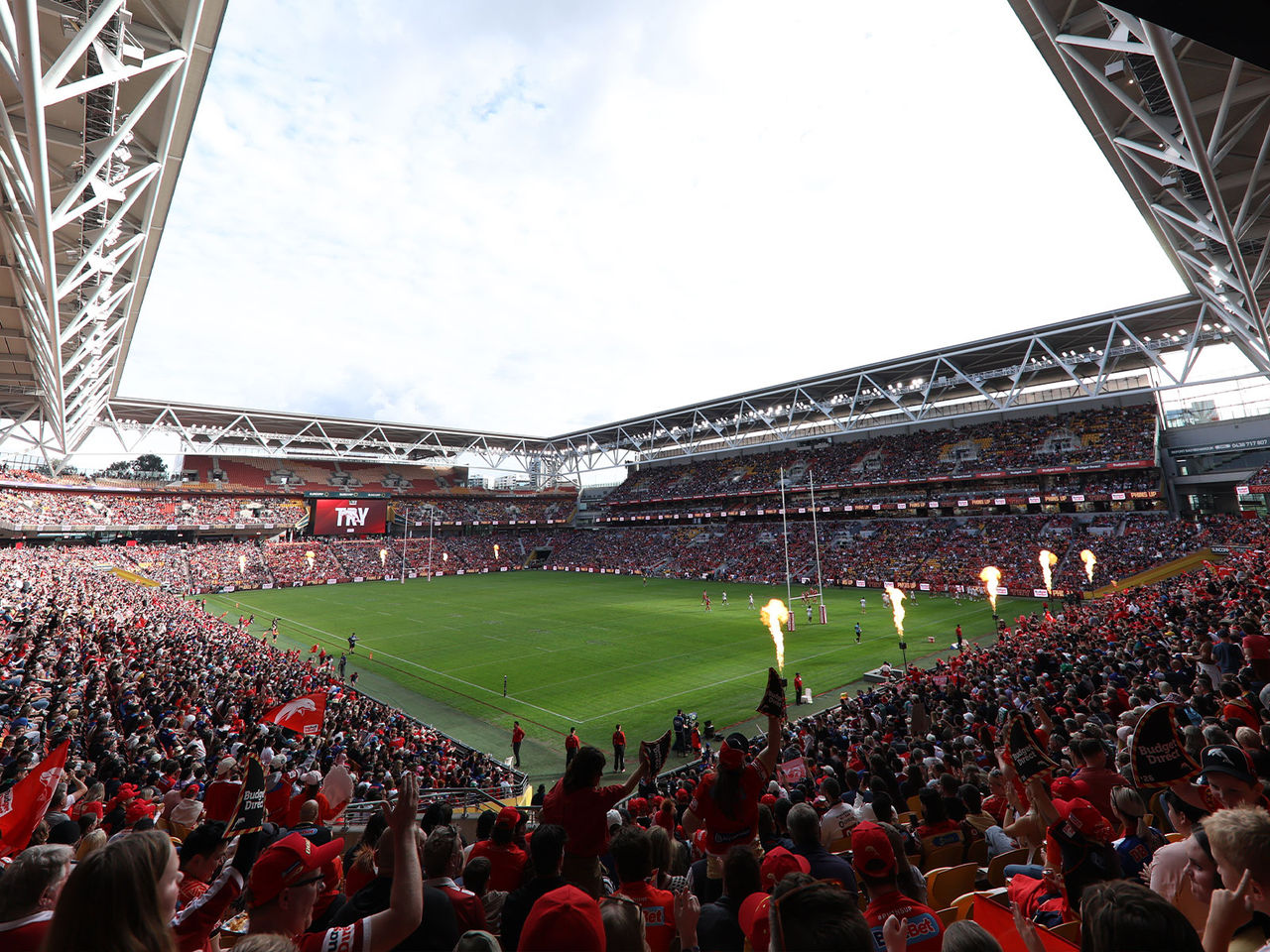 A full Suncorp Stadium during a Dolphins game day event