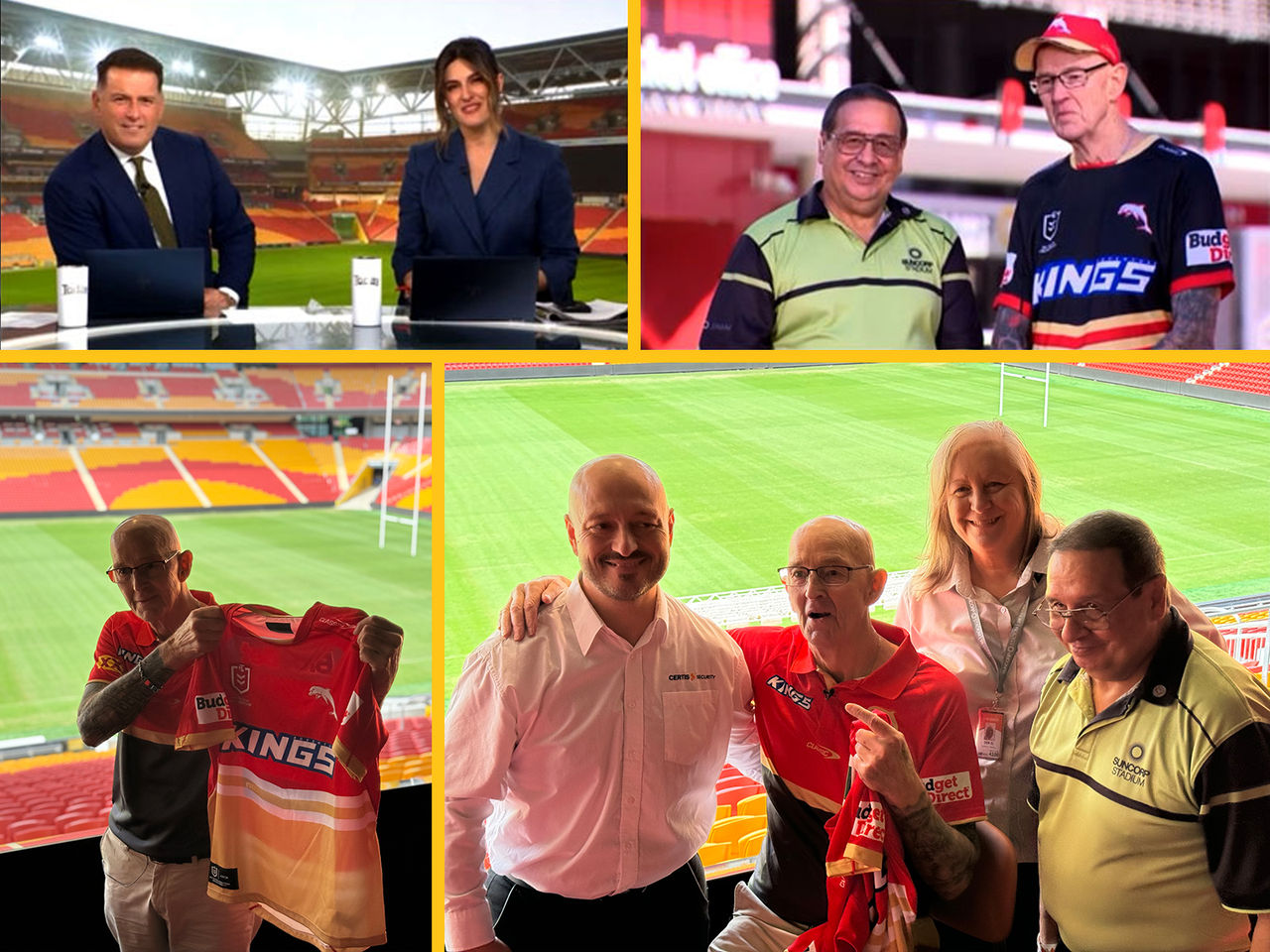 Collage of images of patron Doug, Certis Security Officer Adel, Stand Manager Deb, staff member Errol and Channel 9's TODAY Show hosts Karl Stefanovic and Ally Langdon.