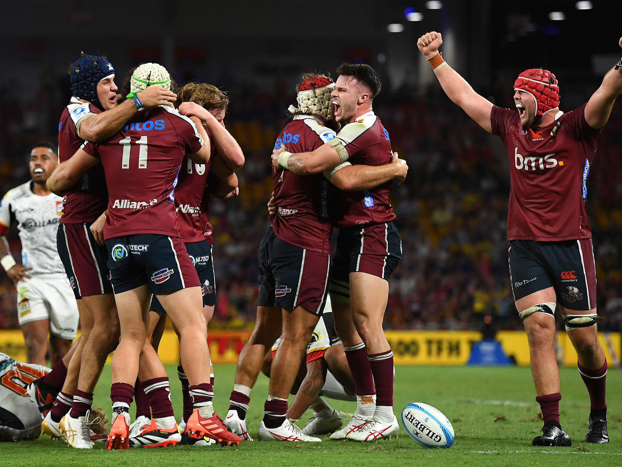 Queensland Reds players celebrating