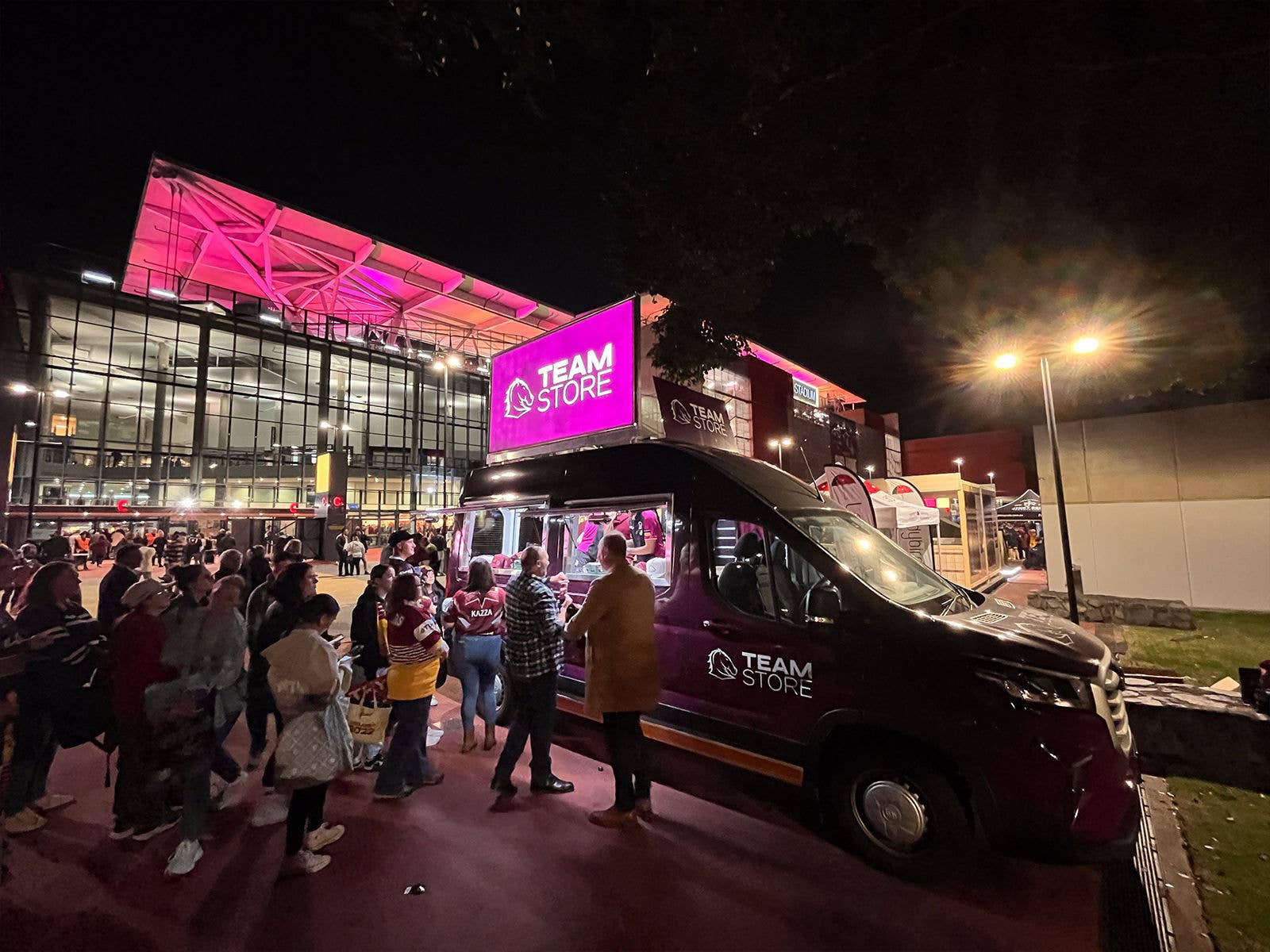 A Brisbane Broncos merchandise van on the northern plaza