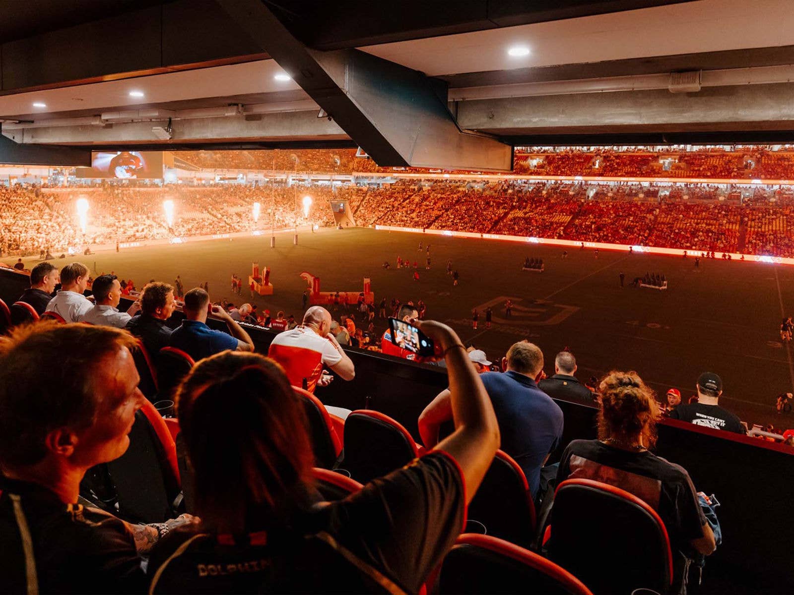 View of Suncorp Stadium field during a Dolphins event from a Corporate area.