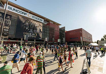 Fans heading into Suncorp Stadium on the day of the 2021 NRL Grand Final at Suncorp Stadium.