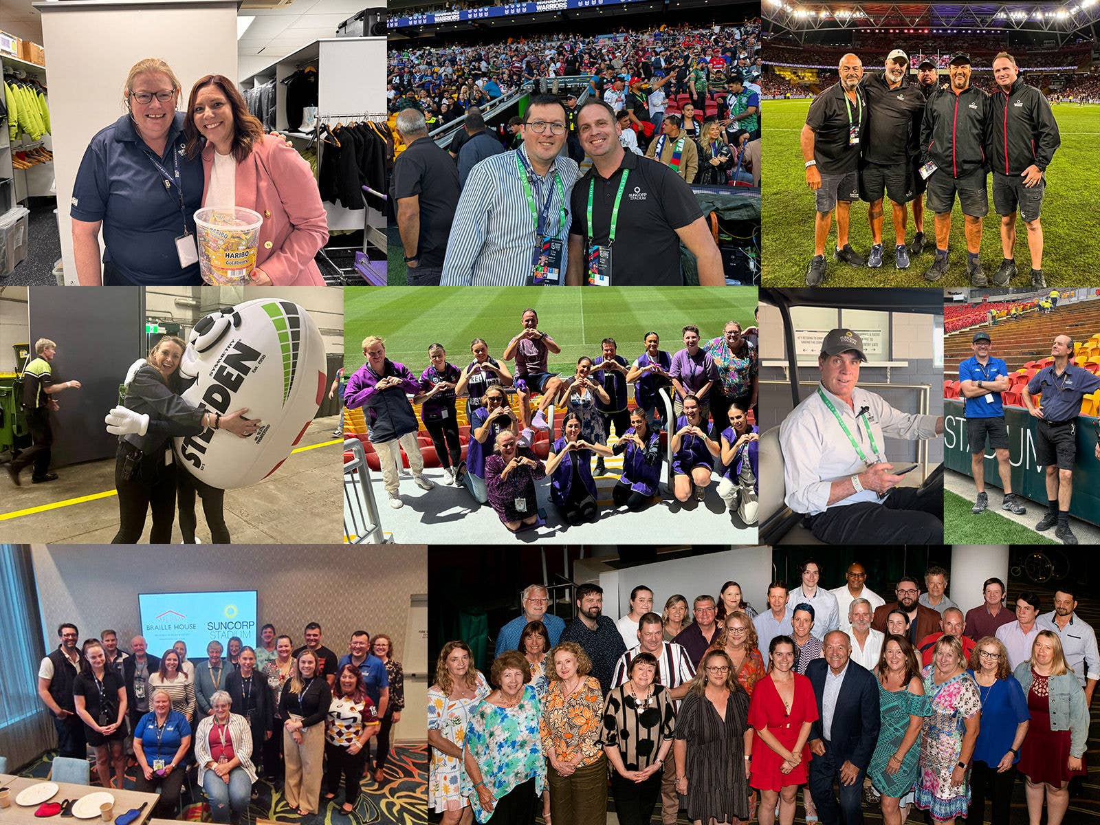 A collage of photos of Suncorp Stadium Staff