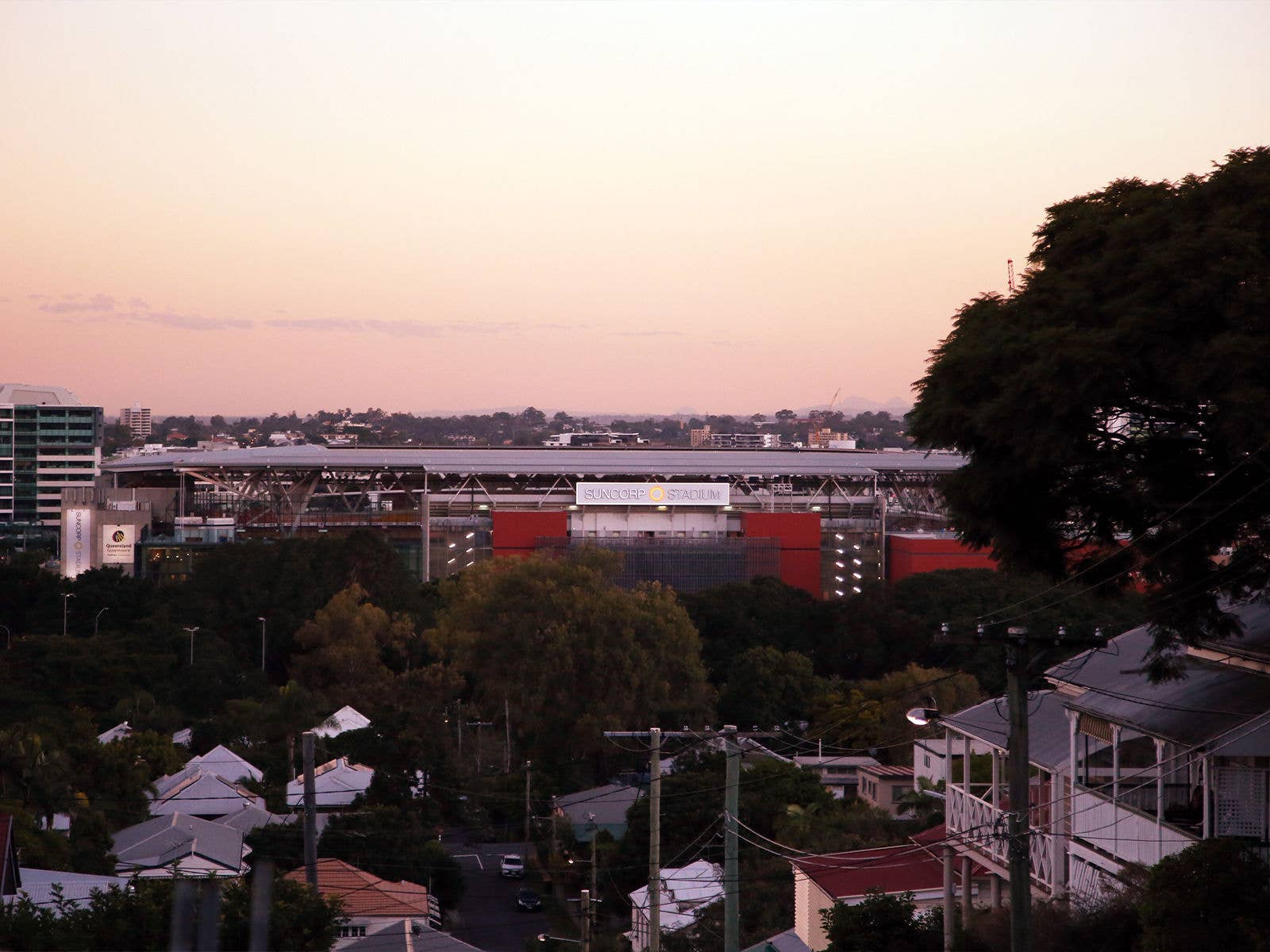 Suncorp Stadium with local houses in the foreground