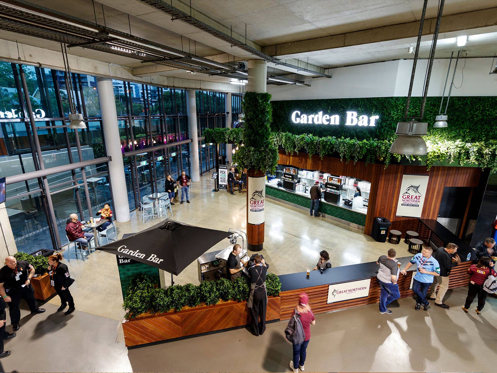 External view of Suncorp Stadium's Garden Bar during an event.