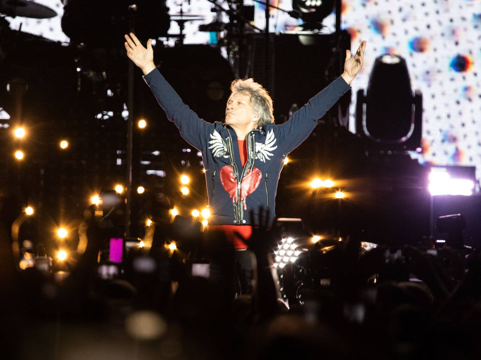 Bon Jovi on stage at Suncorp Stadium during their This House is Not for Sale Tour in 2018.