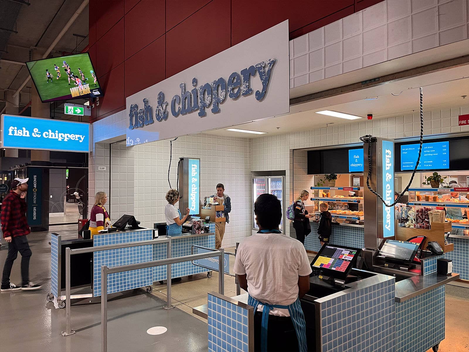 External view of Suncorp Stadium's Fish and Chippery during an event.