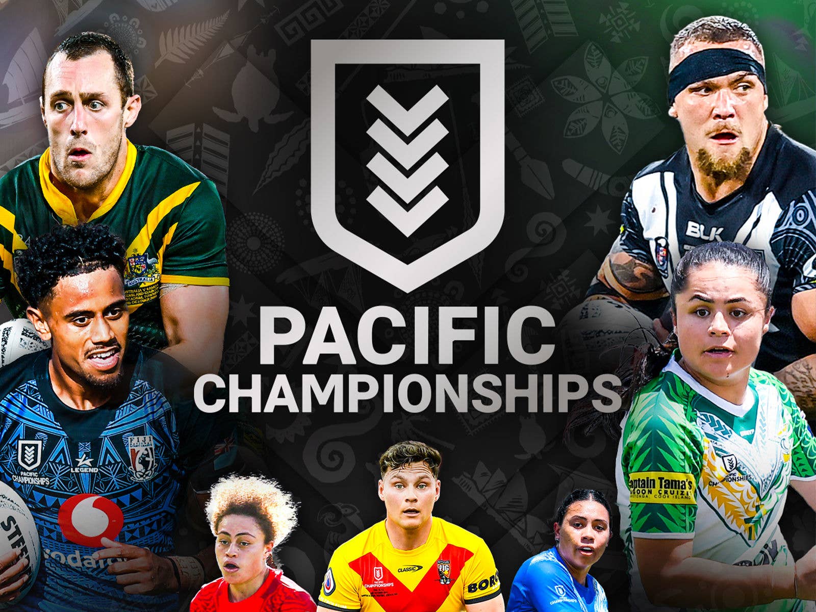 Pacific Championships promo image with the logo of tournament and players from each team