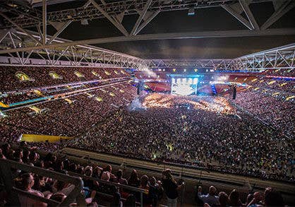 Packed out Suncorp Stadium for Ed Sheeran's 2018 concert.