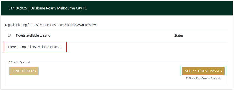 Step 1 A screenshot showing the view of the Stadium Members Portal when accessing tickets for a specific event