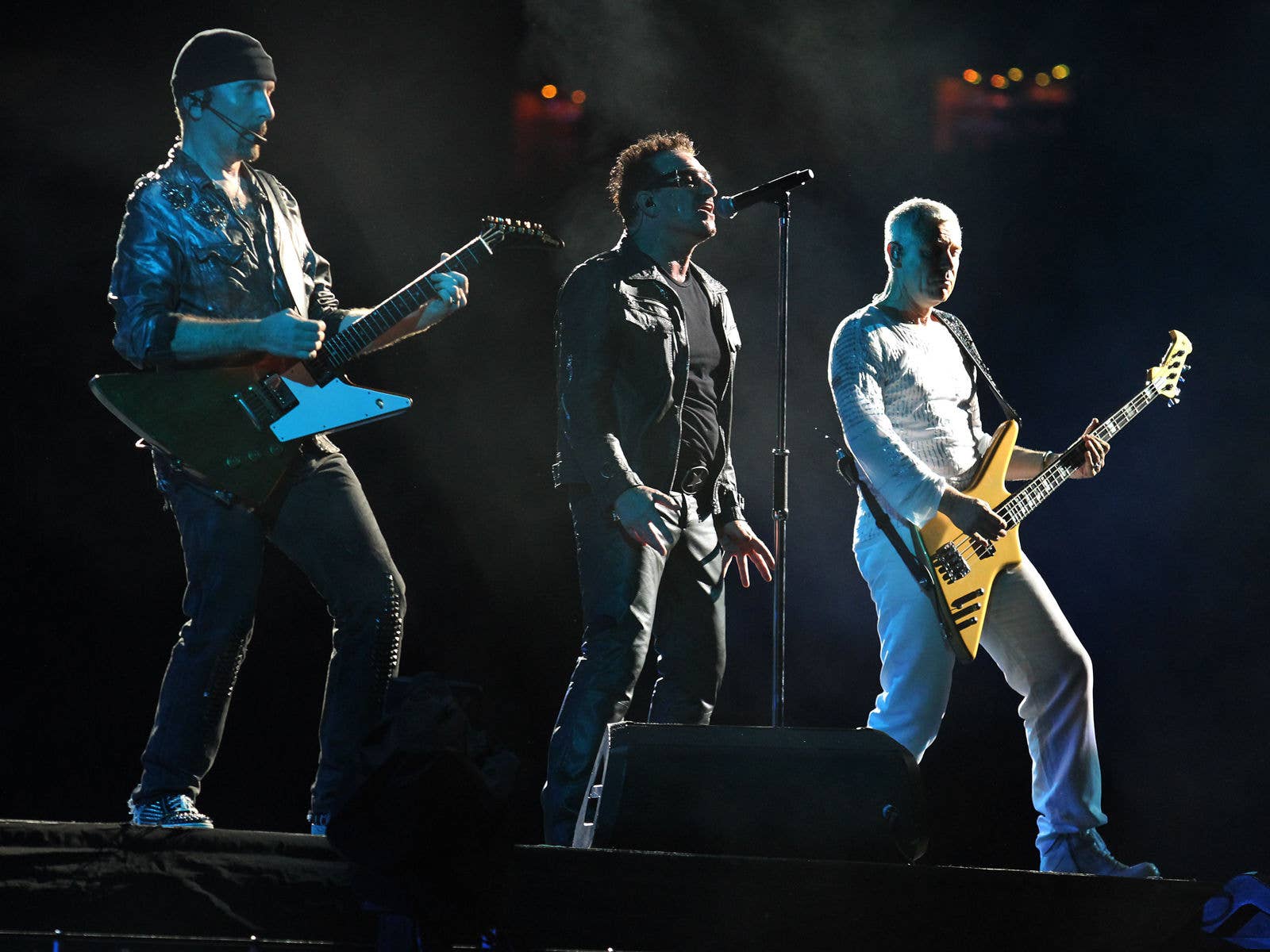 U2 on stage at Suncorp Stadium during their 360 Degree Tour in 2010.