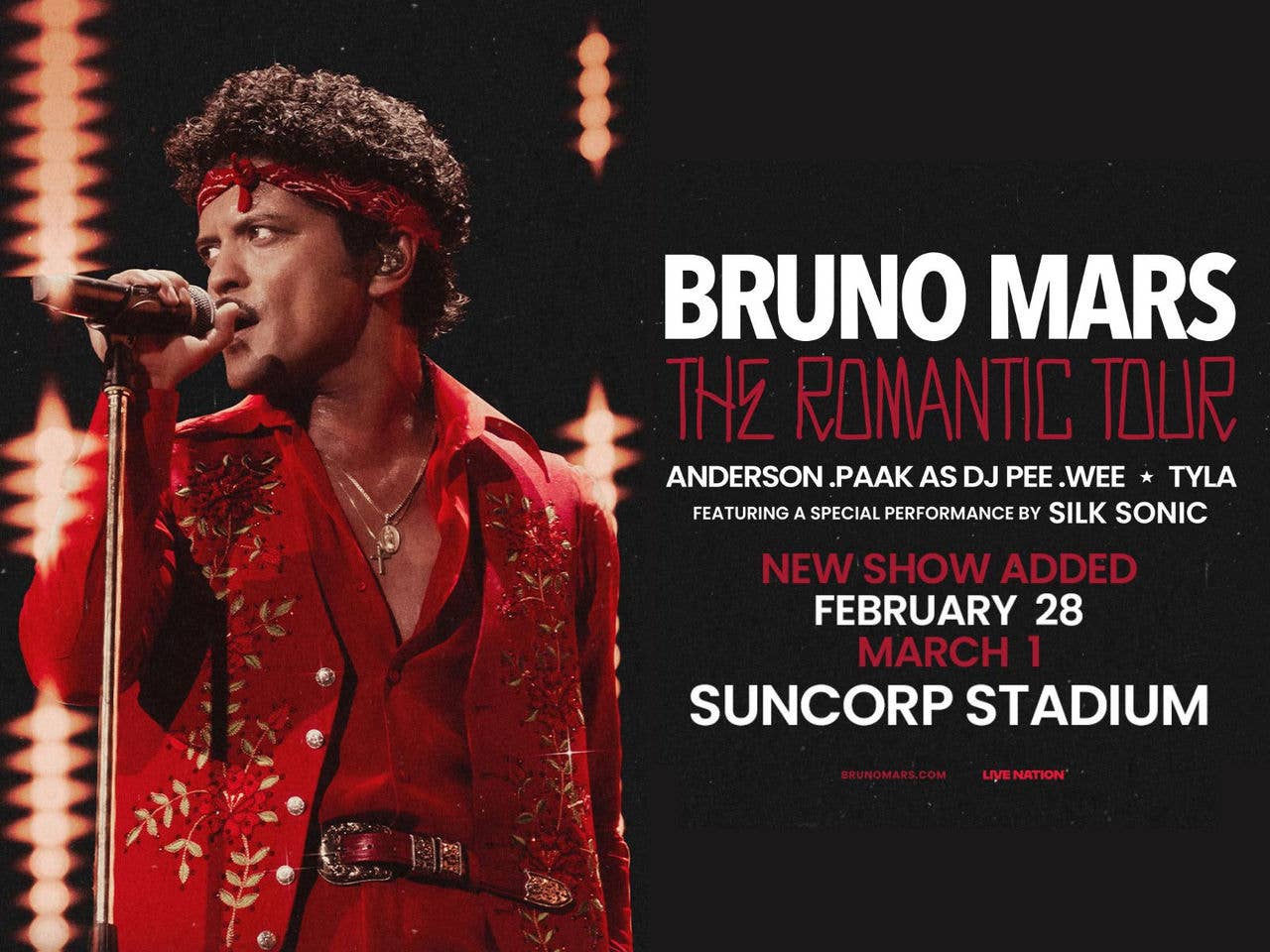 An Image of Bruno Mars promoting The Romantic Tour New Show