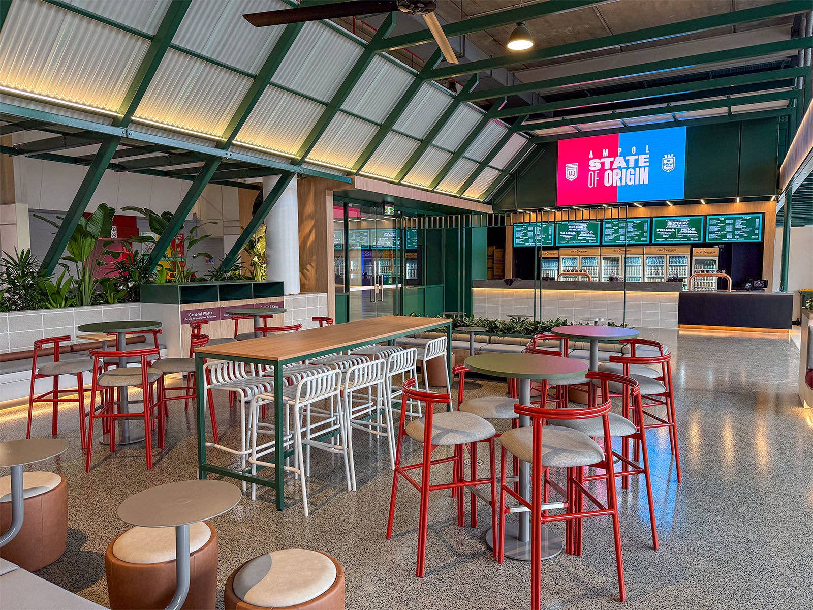 An image of tables inside The Greenhouse a Stadium Members room at Suncorp Stadium