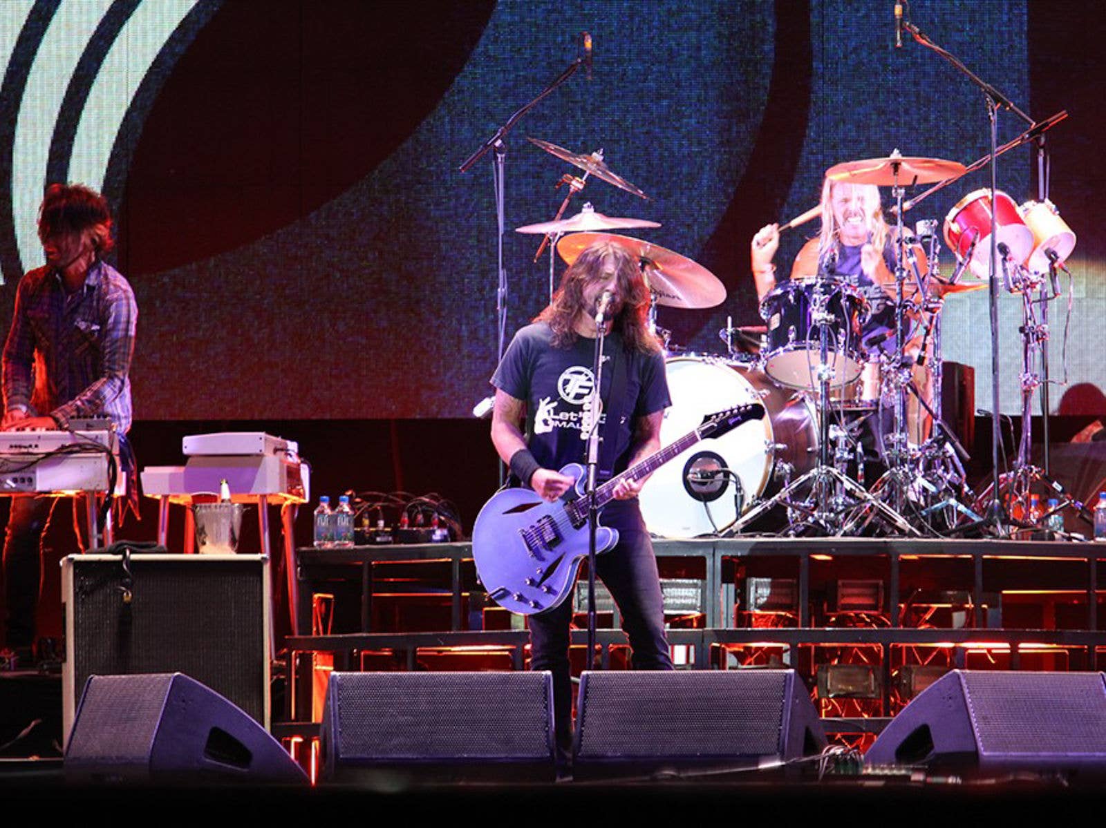 Foo Fighters on stage at Suncorp Stadium during their Sonic Highways World Tour in 2015.