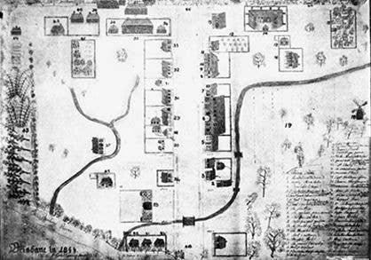 Map of the North Brisbane Burial Ground in 1842.