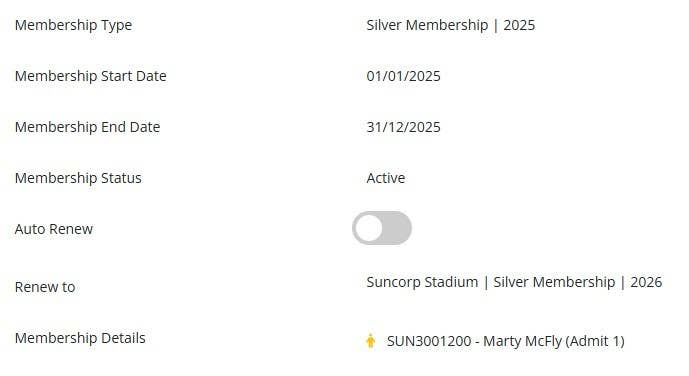 Screenshot of the Members Portal auto renew section A Screenshot of the Members Portal auto renew section