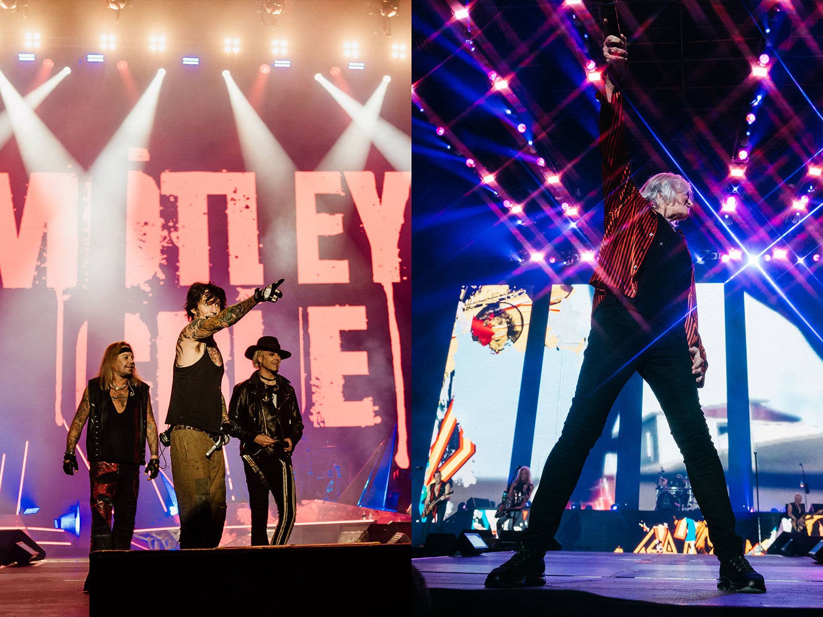 Motley Crue and Def Leppard on stage at Suncorp Stadium.