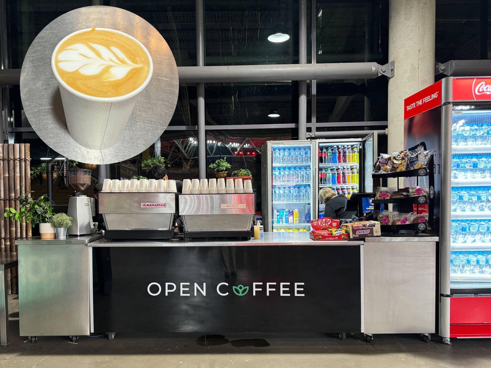 Suncorp Stadium's coffee outlet, with a close up shot of a coffee.