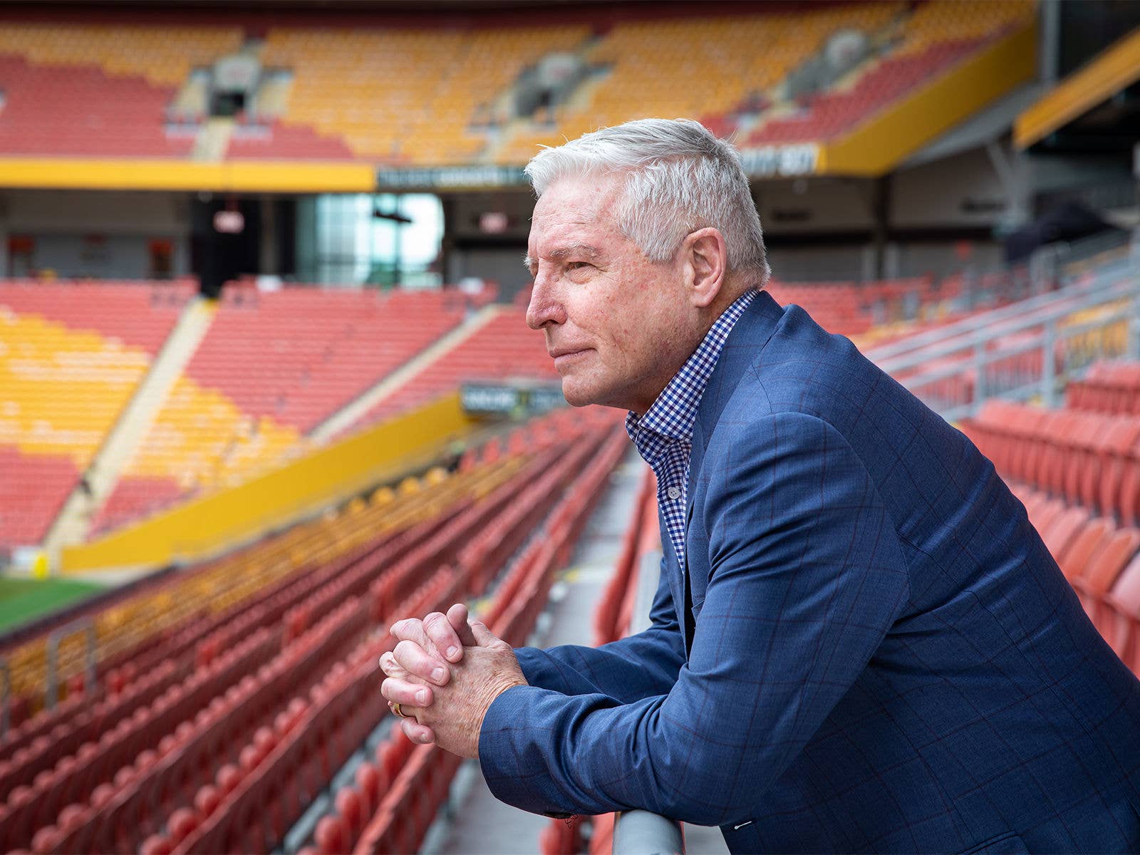 Alan Graham in 2022 at Suncorp Stadium looking at the field
