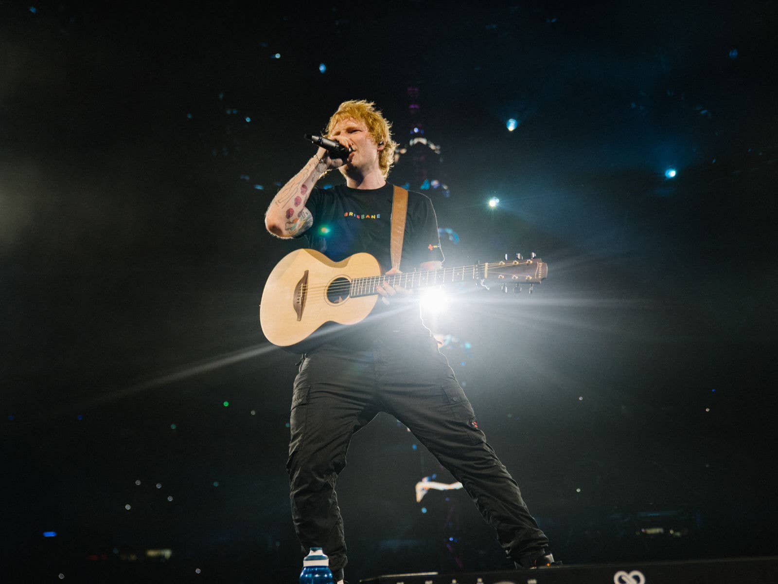 Ed Sheeran on stage at Suncorp Stadium during the Mathematics Tours in 2023.