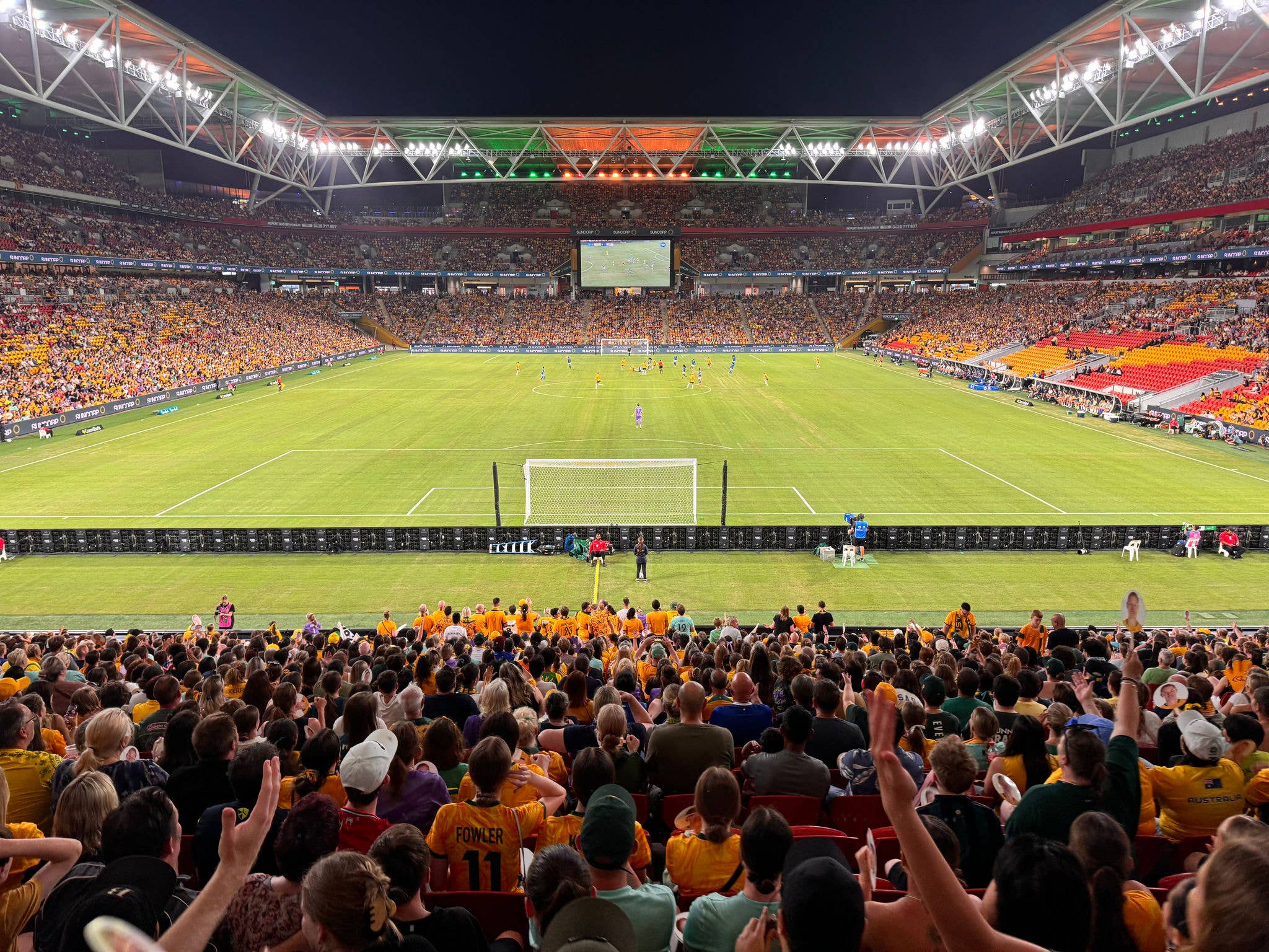 The crowd erupts during Matildas v Brazil match at Suncorp Stadium 