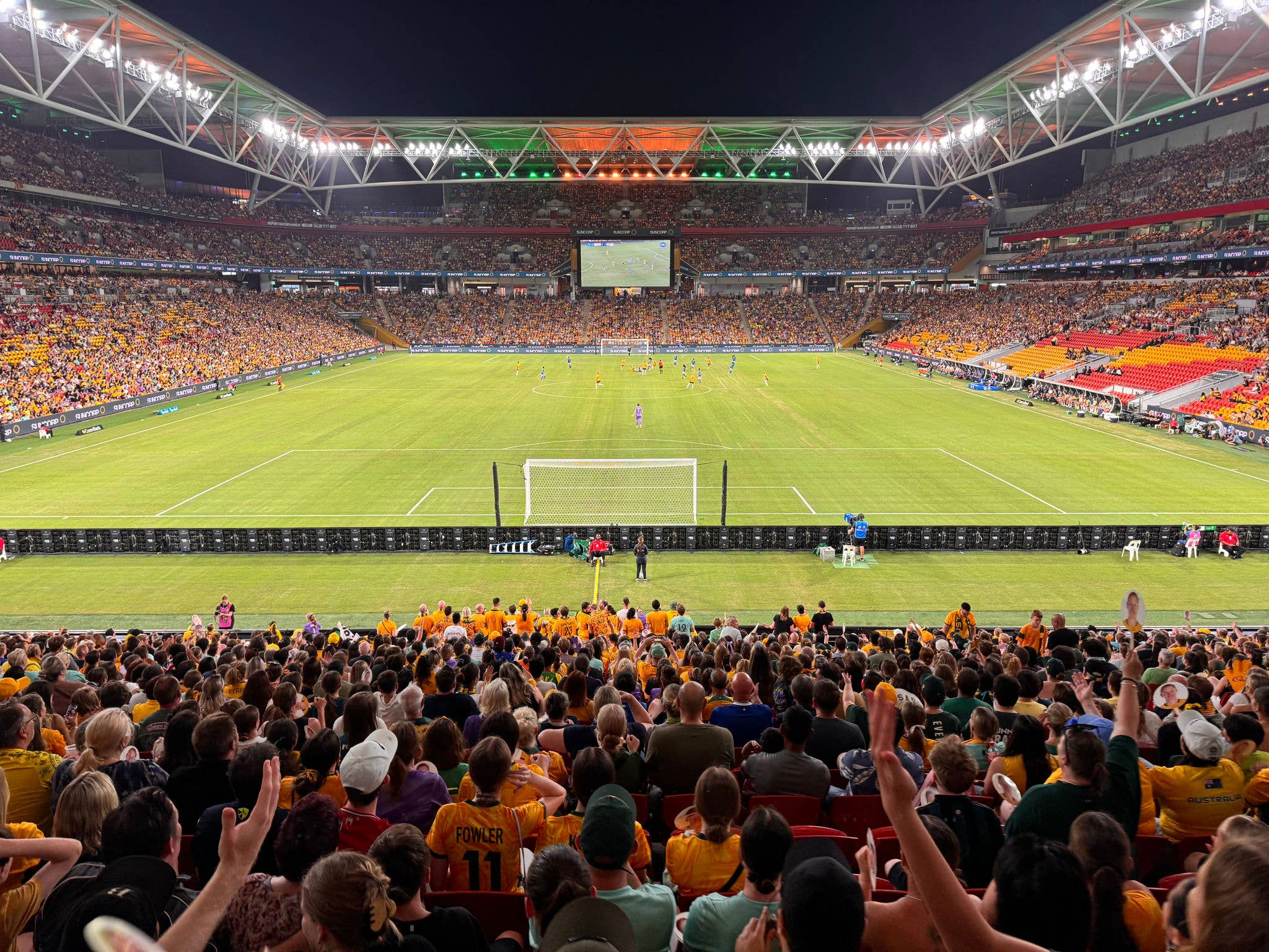 Matildas v Brazil Crowd The crowd erupts during Matildas v Brazil match at Suncorp Stadium