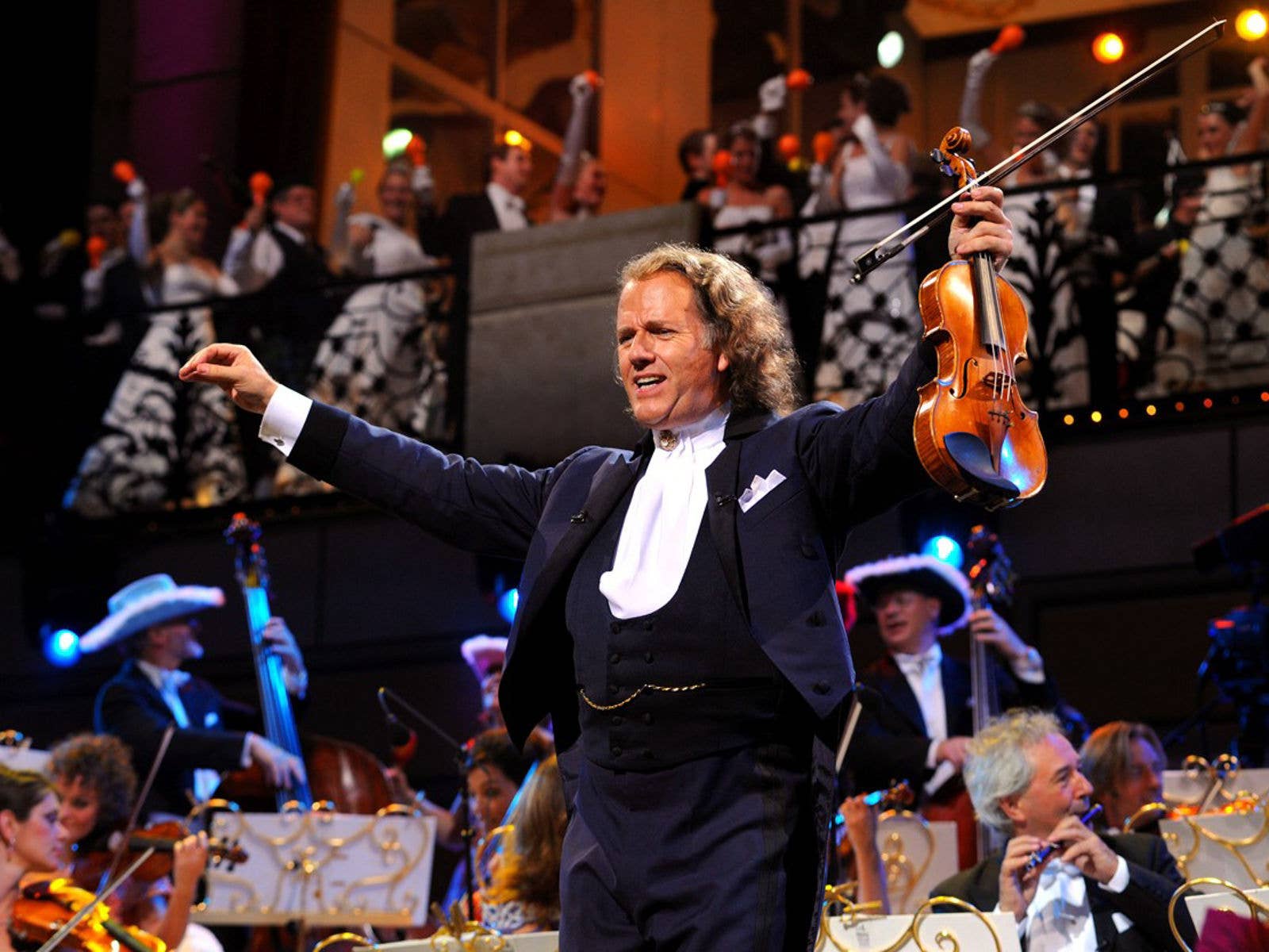 Andre Rieu on stage at Suncorp Stadium during his World Stadium Tour in 2008.