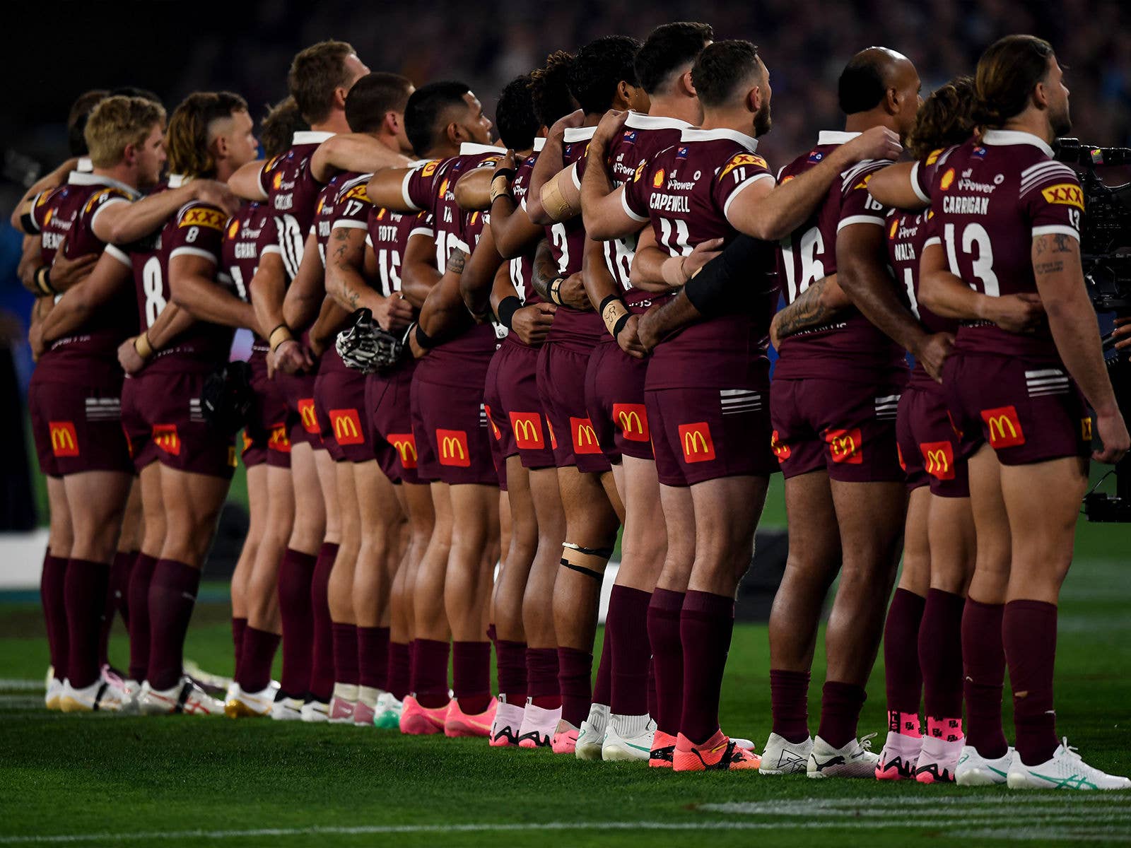 The QLD State of Origin Mens Team Lining up before the game