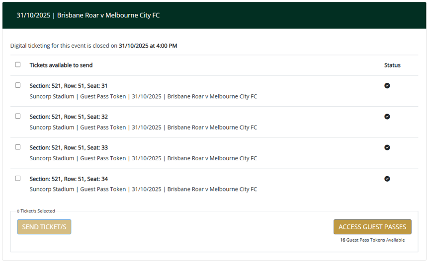 Step 4 A screenshot showing the view of the Stadium Members Portal when confirming your seats for a specific event