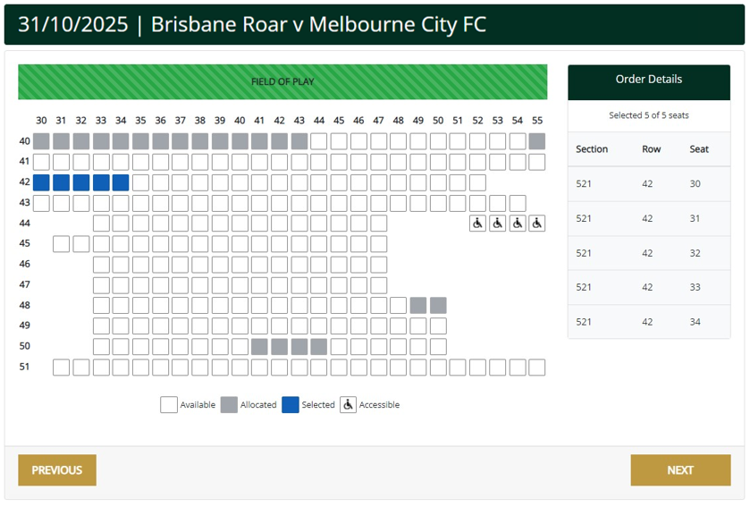 Step 4 A screenshot showing the view of the Stadium Members Portal when accessing specific seats in a section