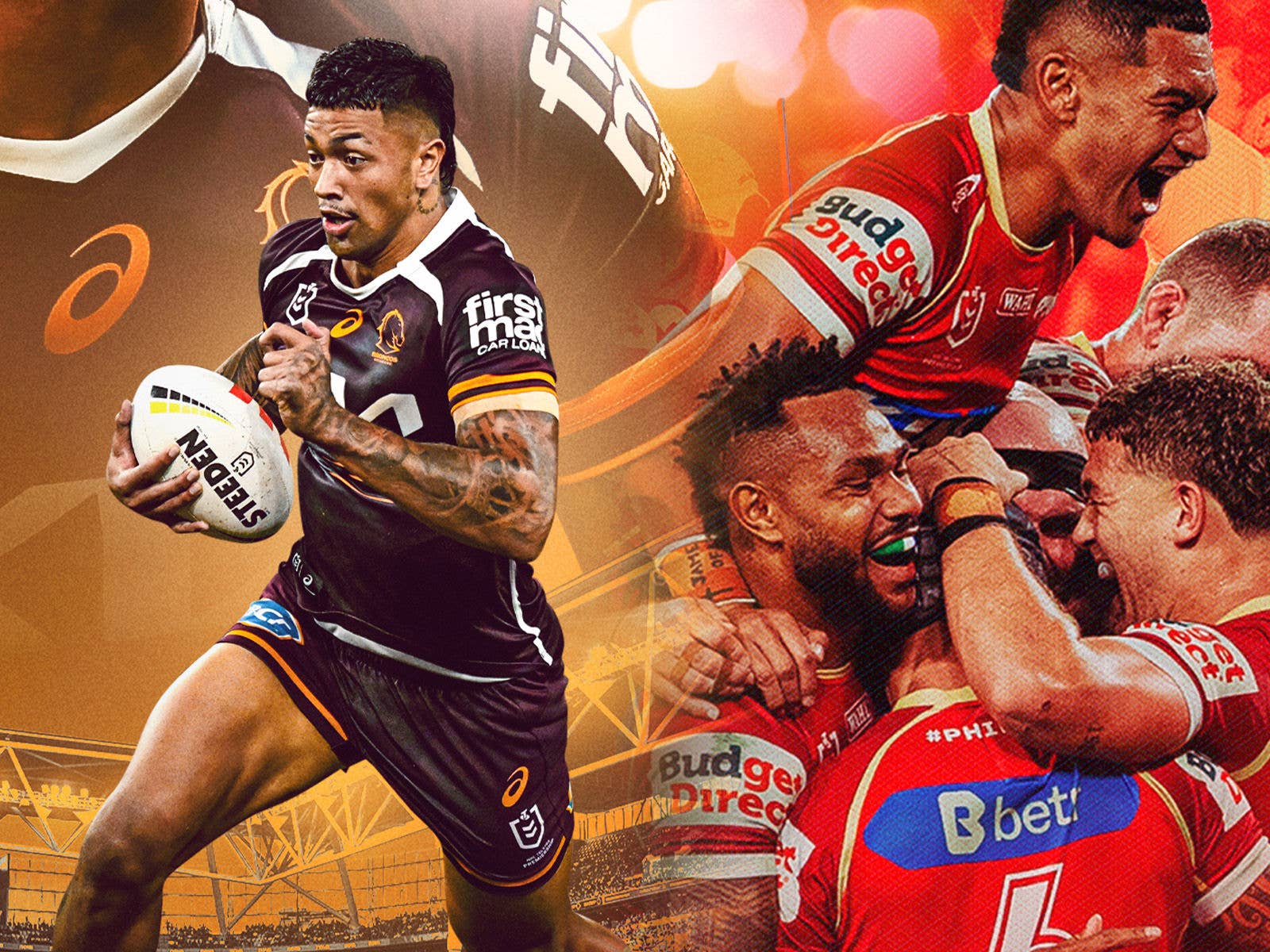 Brisbane Broncos player and Dolphins players during an NRL game 