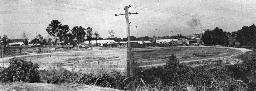 Panorama shot of cycling track in the 1940s.