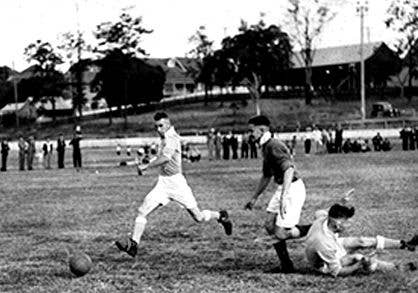 People playing soccer at Lang Park in the 1930s.