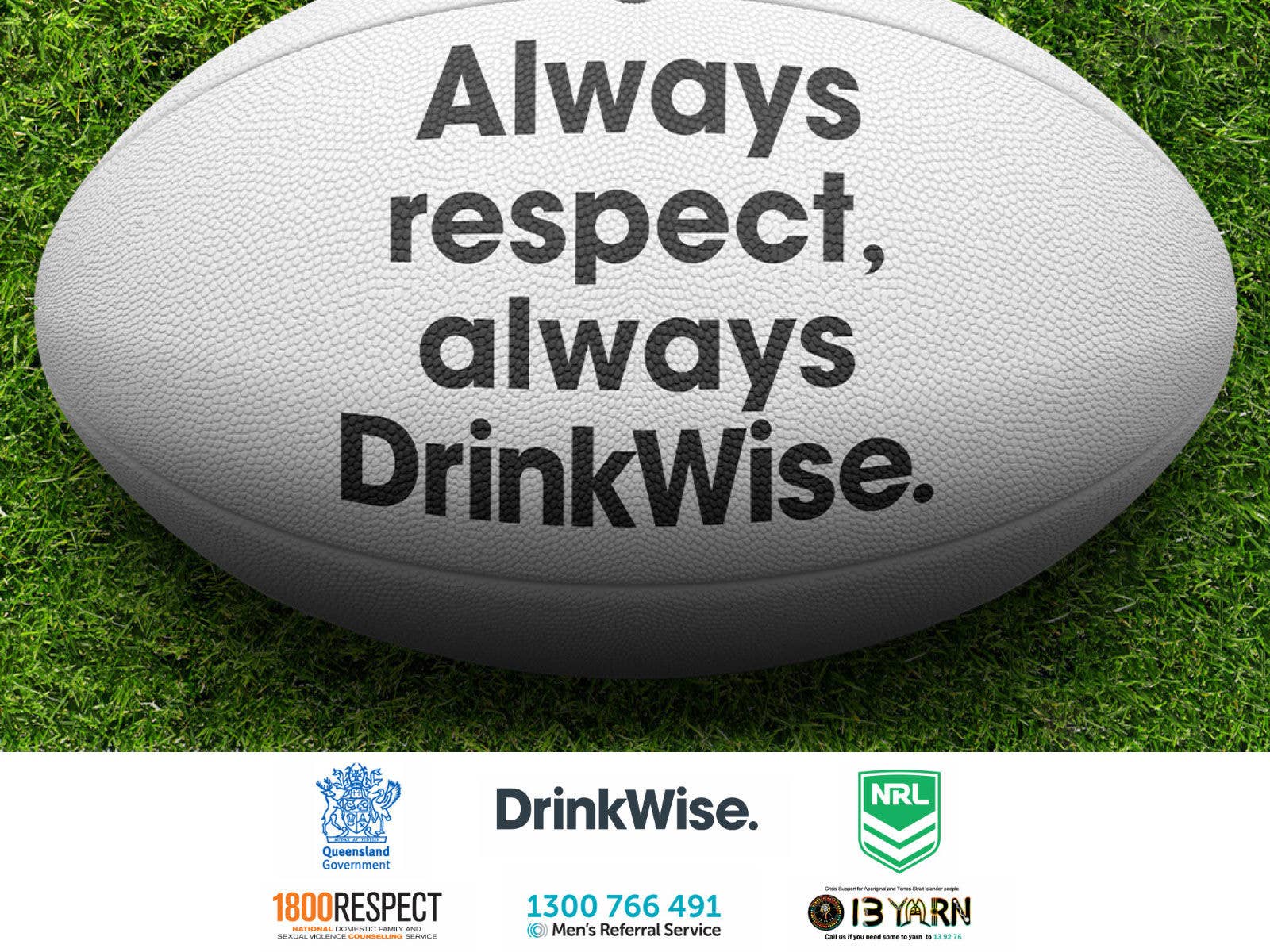 A promo image of a football with the text Always respect, always DrinkWise and Drinkwise partner logos underneath