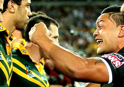 Close up shot of the teams during the 2008 Rugby League World Cup.