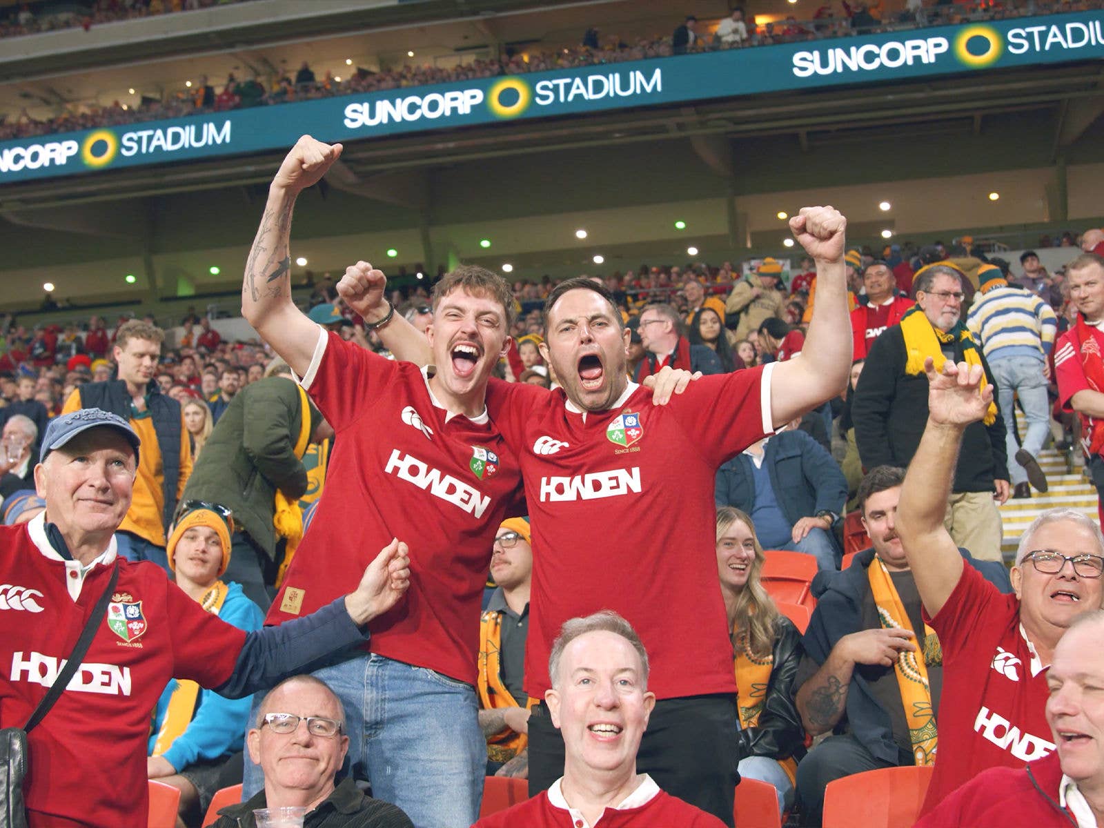 Lions fans in the crowd at Suncorp Stadium