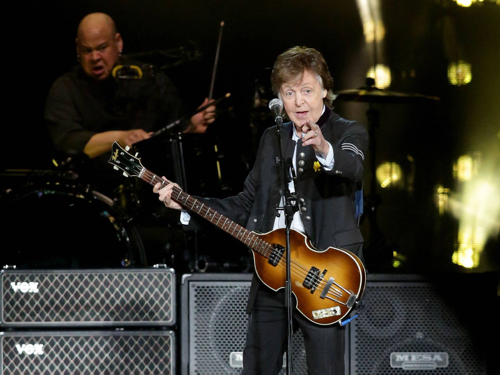 Paul McCartney on stage at Suncorp Stadium during his One On One Tour in 2017.