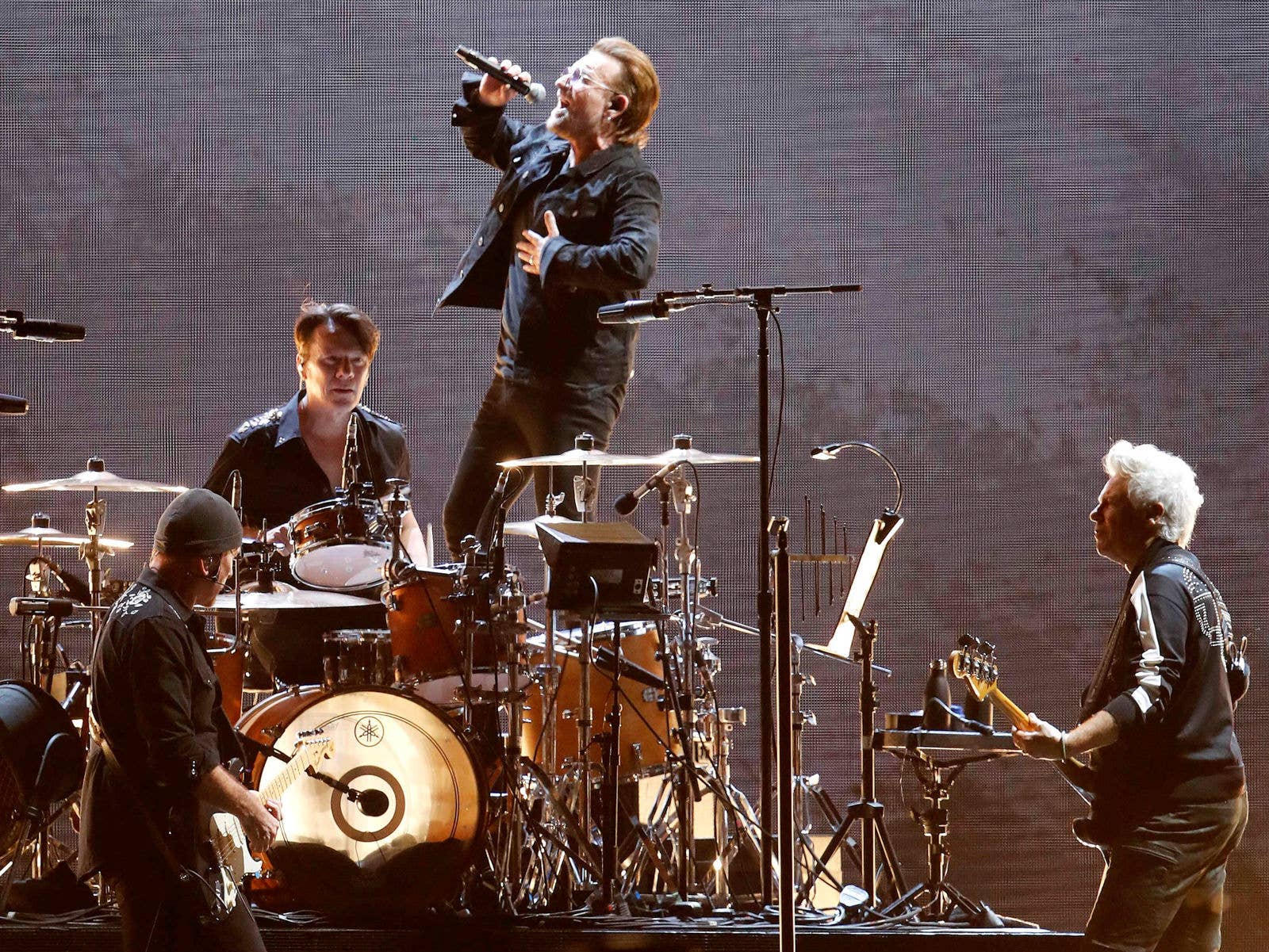 U2 on stage during the U2 The Joshua Tree Tour at Suncorp Stadium in 2019.  (AAP Image/Josh Woning)