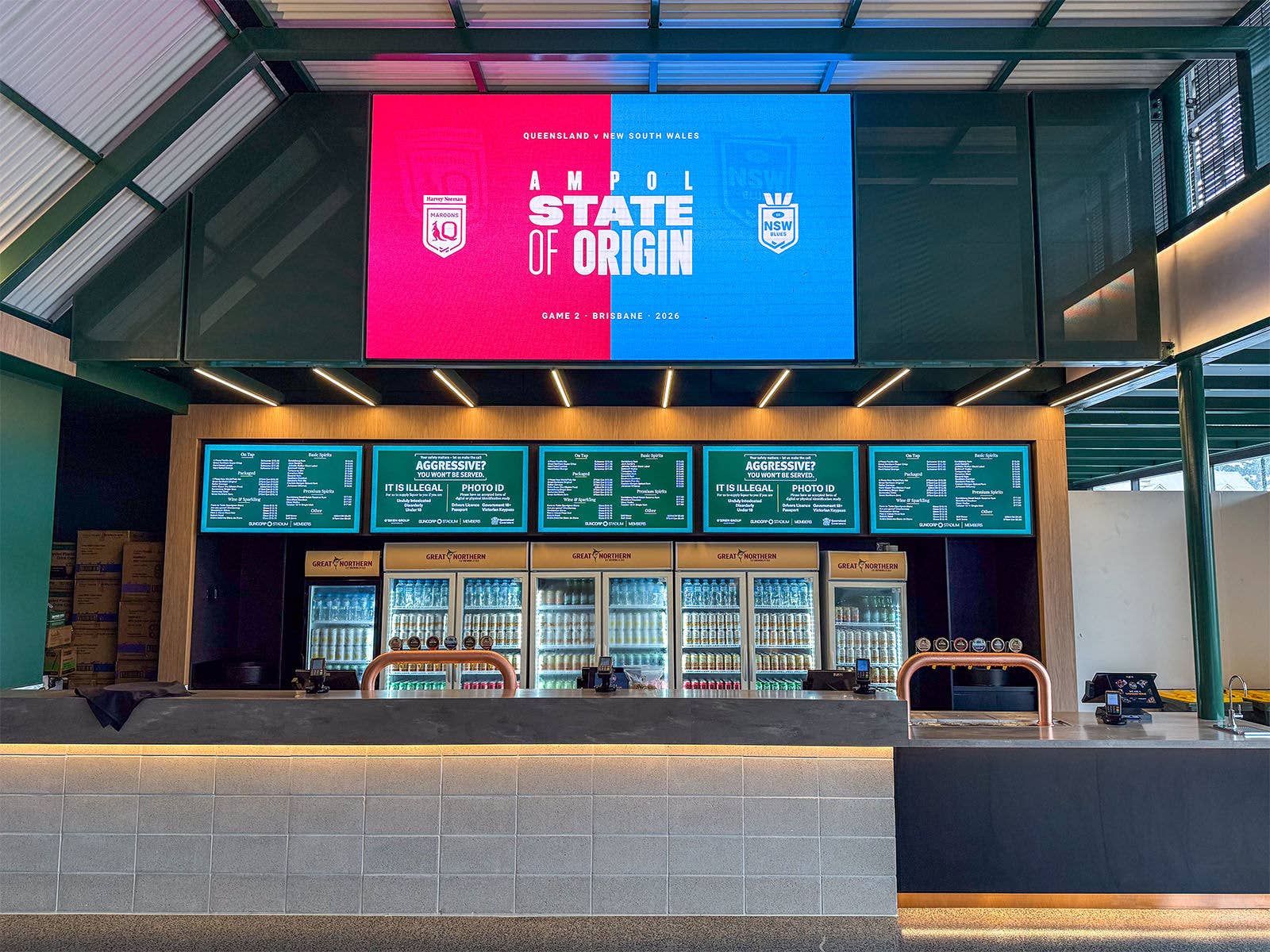 An image of the bar inside The Greenhouse a Stadium Members room at Suncorp Stadium