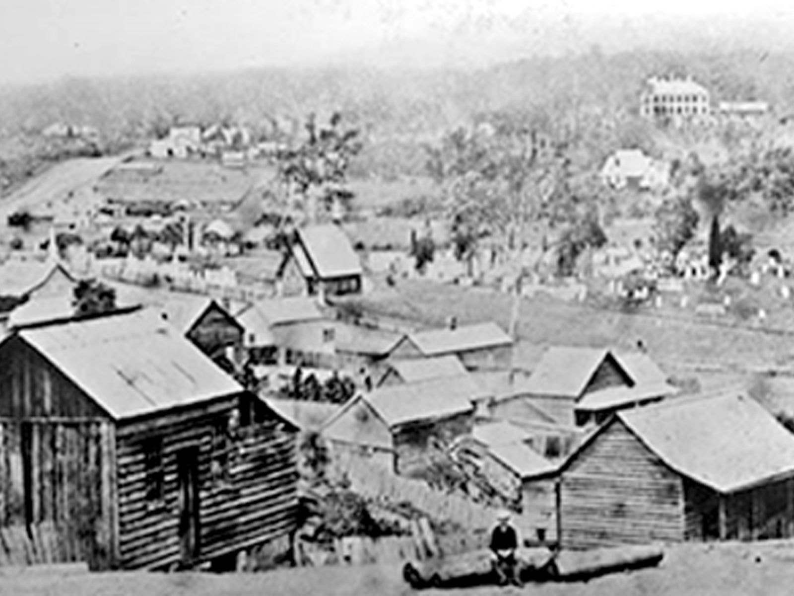 Brisbane houses surrounding the North Brisbane cemetery between 1843 and 1875.