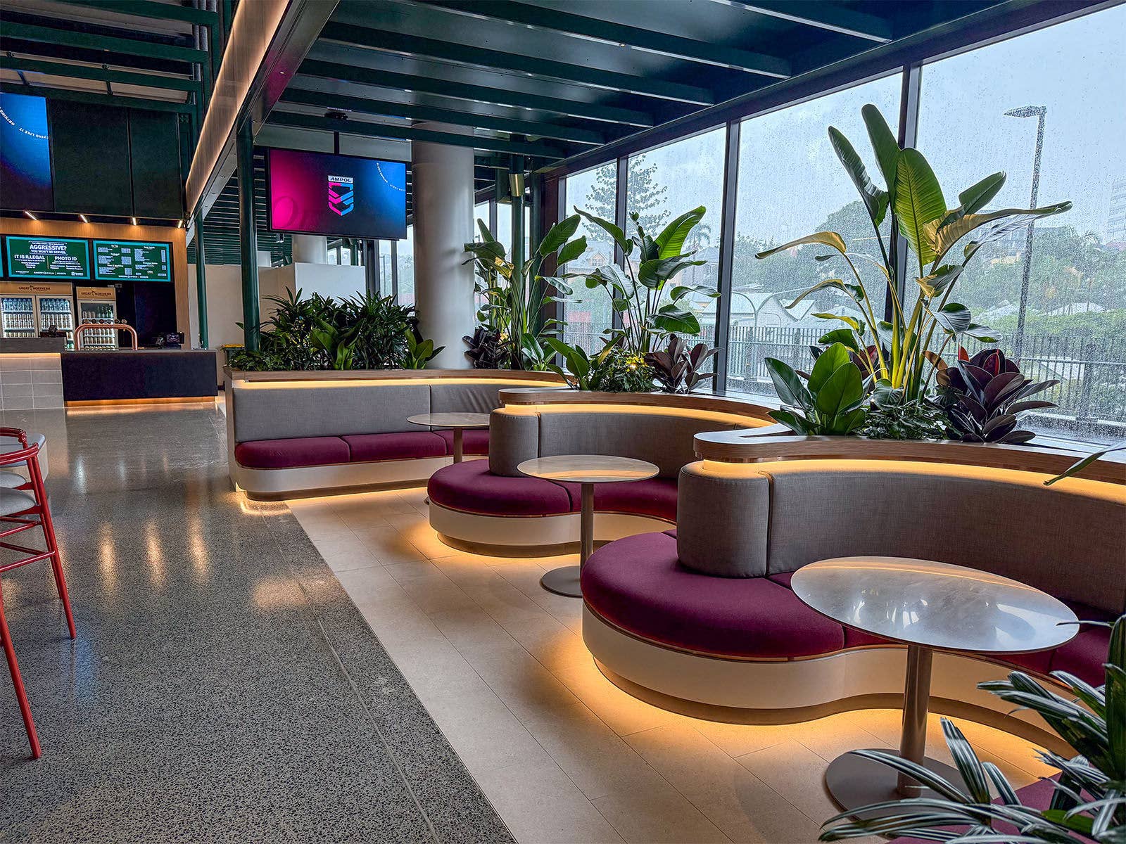 An image of the booths inside The Greenhouse a Stadium Members room at Suncorp Stadium