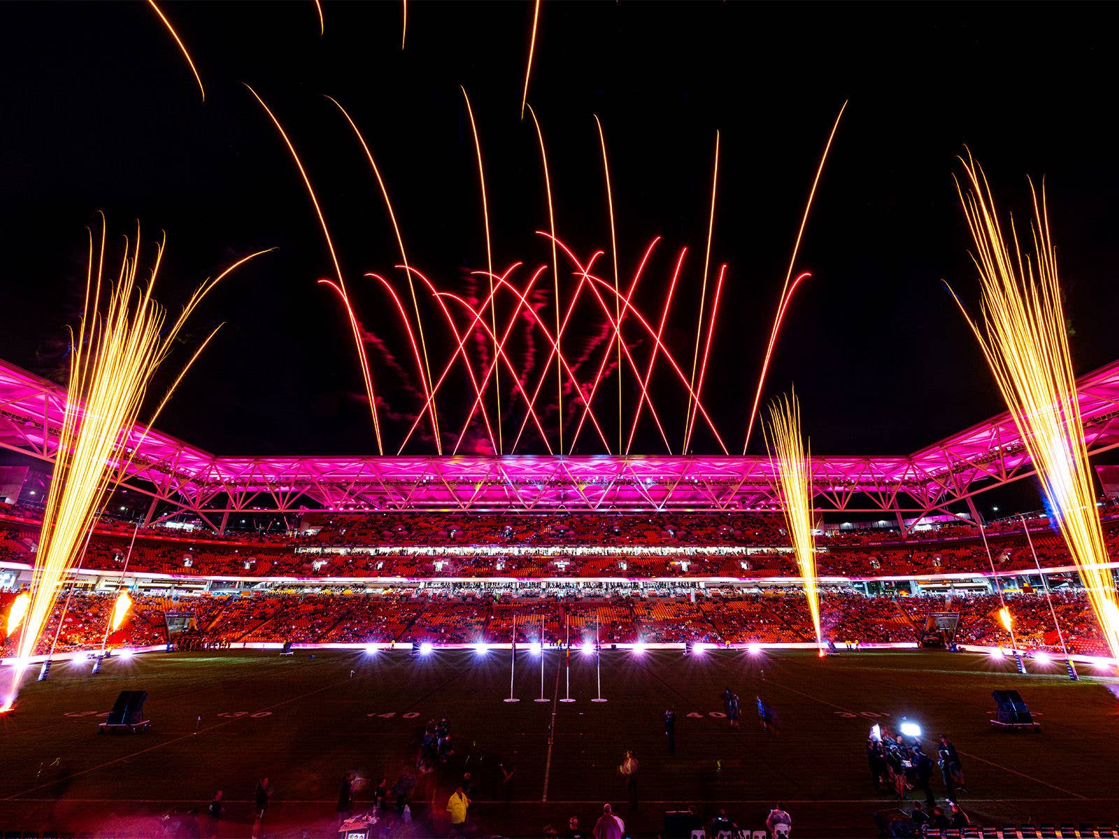 Pyro and Fireworks during an event at Suncorp Stadium