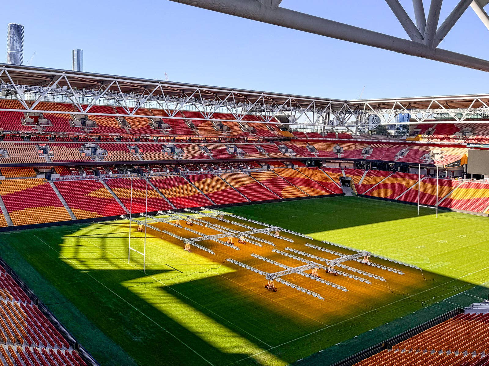 Suncorp Stadium field with grow lights