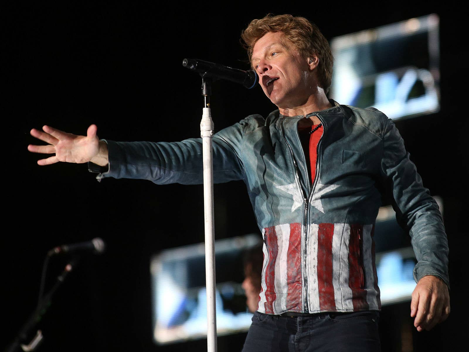 Bon Jovi on stage at Suncorp Stadium during their Because We Can Tour in 2013.