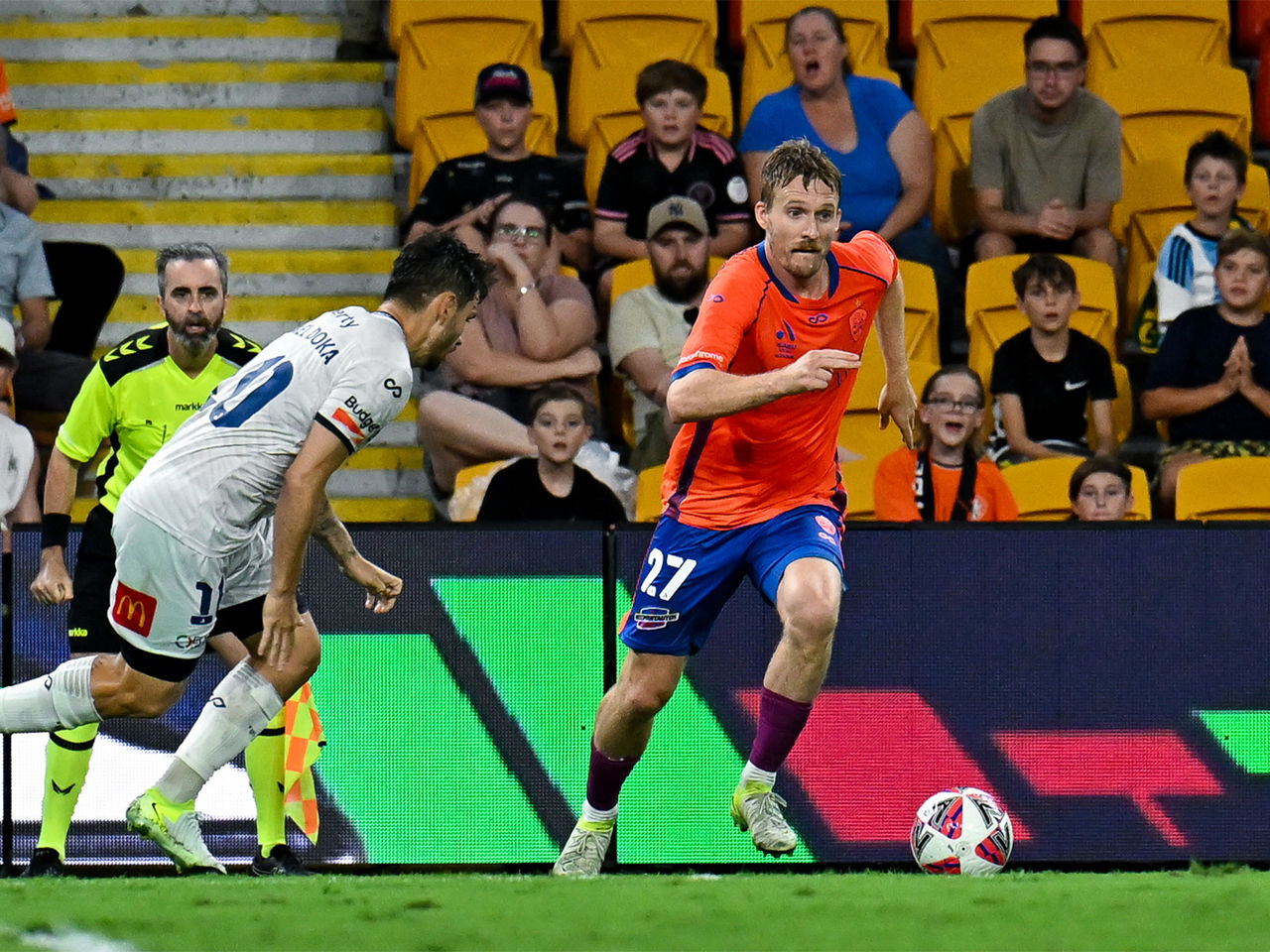 Ben Halloran on the attack for the Brisbane Roar