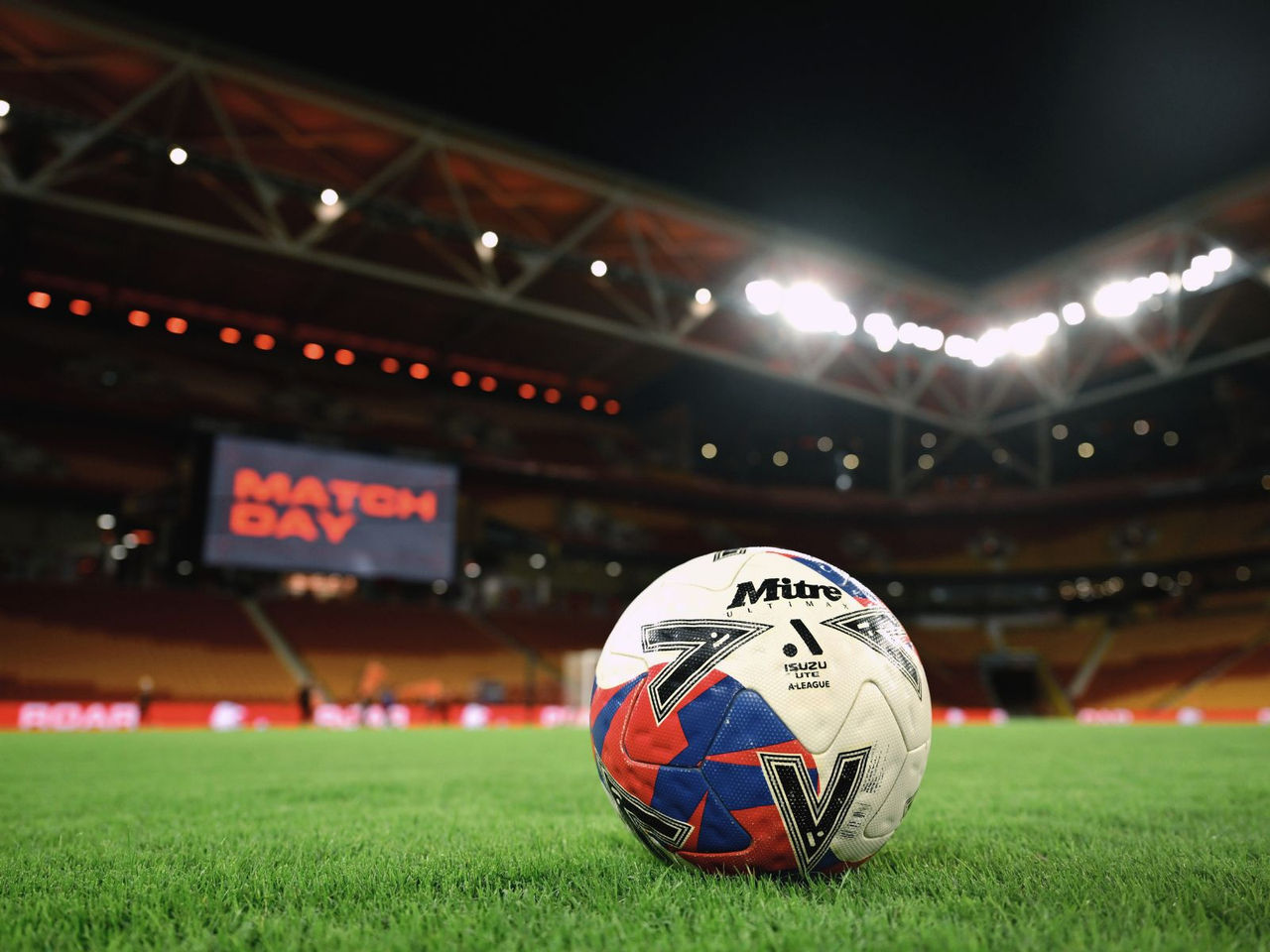 Football ready on the field for a Brisbane Roar Home Game