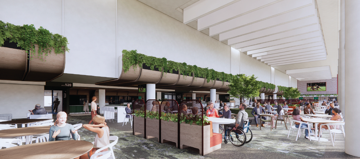 render drawing of new Suncorp Stadium Members Reserve showing the bistro area