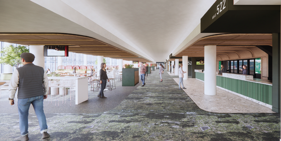 render drawing of new Suncorp Stadium Members Reserve showing the new concourse entrance