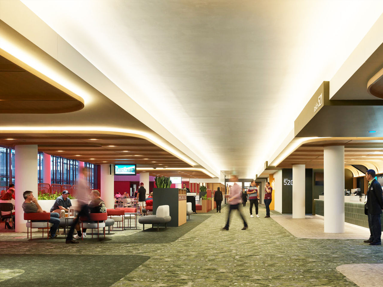 Internal view of Suncorp Stadium's Emerald Lounge during an event.